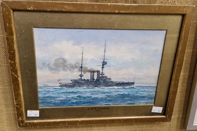 Lot 735 - Frank Wood  
HMS London, 1914 
watercolour,...