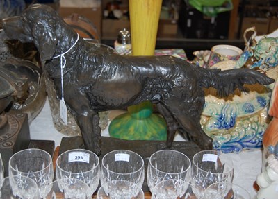 Lot 392 - A bronzed figure of a retriever on carved...