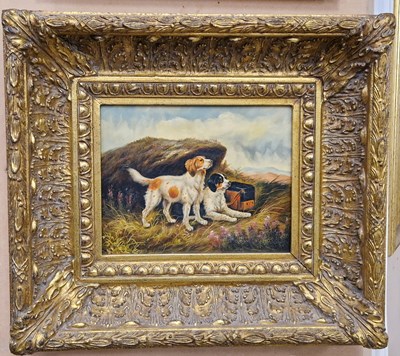 Lot 743 - A decorative picture of two spaniels in ornate...