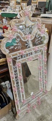 Lot 757 - A Venetian style clear and pink glass mounted...