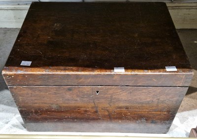 Lot 776 - A stained pine toolbox containing a collection...