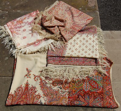 Lot 400 - Four assorted printed Paisley shawls