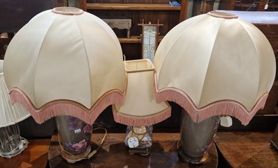 Lot 842 - A pair of decorative table lamps and shades;...