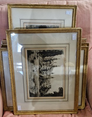 Lot 839 - A set of six framed etchings depicting...