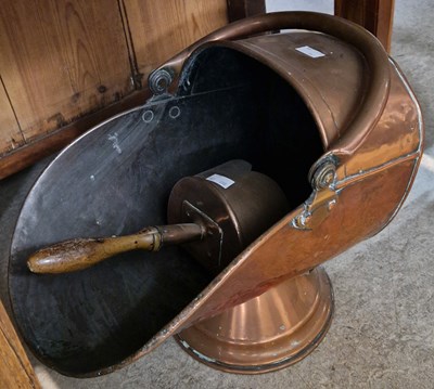 Lot 847 - A copper coal scuttle together with a copper...