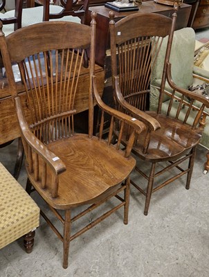 Lot 890 - A pair of vintage spindle back armchairs,...