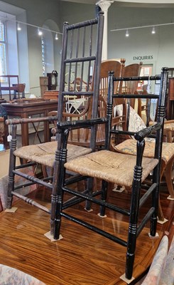 Lot 891 - A stained beech country style high back rush...