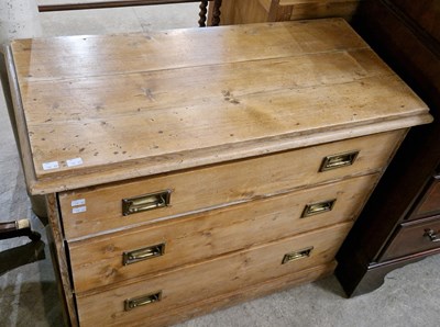 Lot 963 - A pine chest of three long drawers, with...