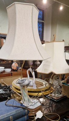 Lot 966 - Two composite table lamps and shades, one...