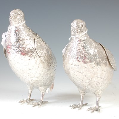 Lot 189A - Two silver table partridges, both with hinged...