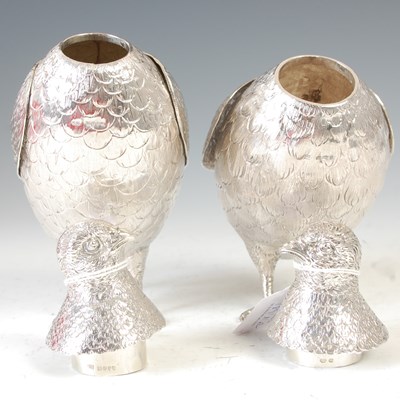 Lot 189 - Two silver table partridges, both with hinged...