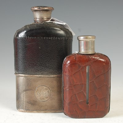 Lot 131C - A London silver mounted hip flask, the...