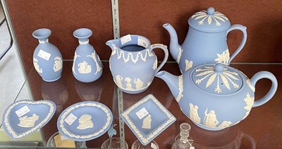 Lot 12 - A collection of Wedgwood blue ground...