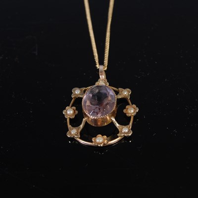 Lot 67 - An early 20th century yellow metal, amethyst...