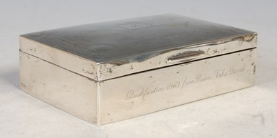 Lot 134 - A Birmingham silver cigarette box, engraved...