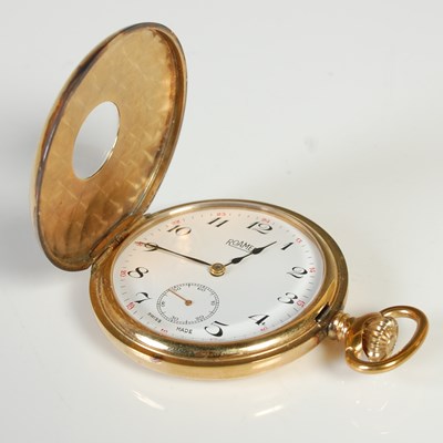 Lot 209 - A yellow metal Roamer half-hunter pocketwatch...