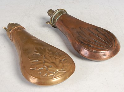 Lot 244 - Two 19th century copper and brass powder flasks.