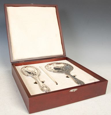 Lot 246 - A Carrs silver three piece dressing table set...