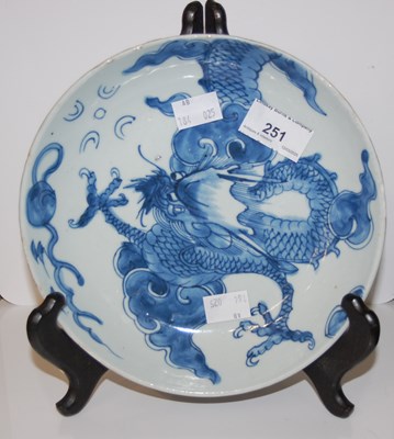 Lot 251 - A Chinese porcelain blue and white dish, Qing...