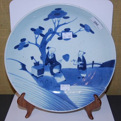 Lot 252 - A Chinese blue and white porcelain dish, Qing...