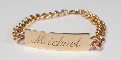 Lot 275 - A 9ct gold bracelet with rectangular panel...