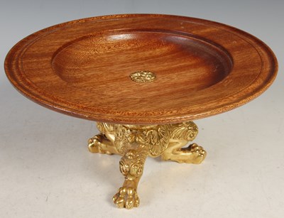Lot 377 - A wood and gilt metal mounted tazza, the...