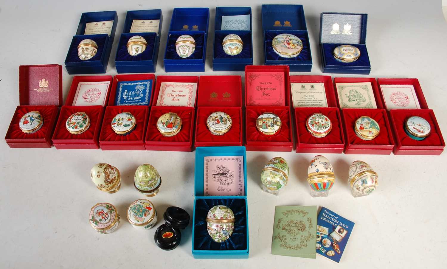 Lot 395 - Box - a collection of Halcyon Days enamel...