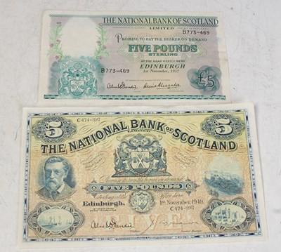 Lot 320 - Two National Bank of Scotland £5 notes, one...