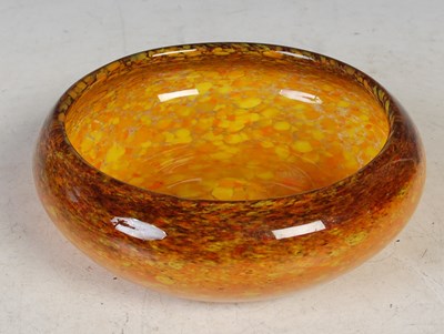 Lot 396 - A Monart glass bowl, mottled brown, orange and...