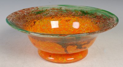 Lot 728 - A Monart glass bowl, shape IG, mottled green,...