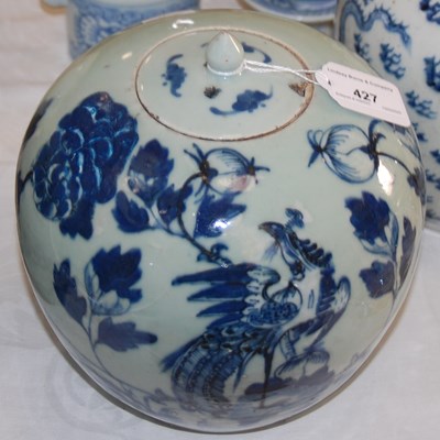 Lot 427 - A Chinese porcelain celadon ground jar and...