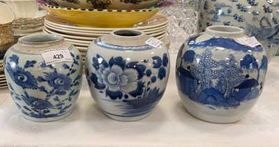 Lot 429 - Three Chinese porcelain blue and white...