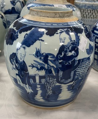 Lot 431 - A Chinese porcelain blue and white jar, Qing...