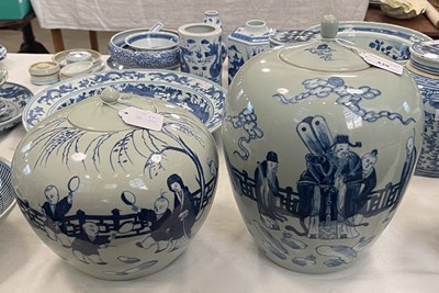 Lot 439 - Two Chinese porcelain celadon ground blue and...