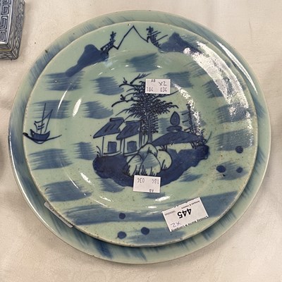 Lot 445 - A Chinese porcelain celadon ground blue and...