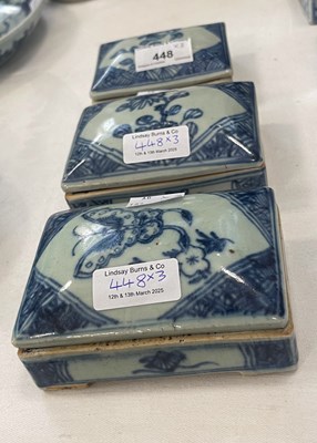 Lot 448 - Three similar Chinese porcelain blue and white...