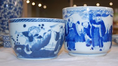 Lot 444 - A Chinese porcelain blue and white flower pot,...