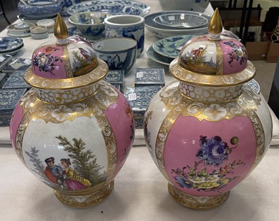 Lot 451 - A pair of Augustus Rex pink ground porcelain...