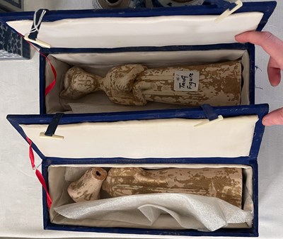Lot 465 - Two Chinese Tang style pottery figures, both...