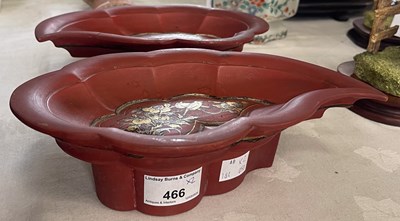 Lot 466 - A pair of Chinese lacquered leaf shaped dishes,...