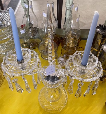 Lot 485 - A Regency style cut glass two light candelabra,...