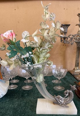 Lot 498 - A white metal fish form Cornucopia vase with...