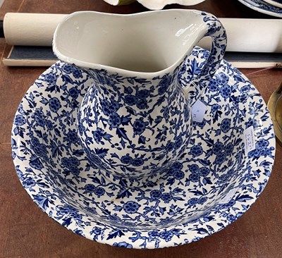 Lot 542 - A Burleigh blue printed Arden pattern ewer and...