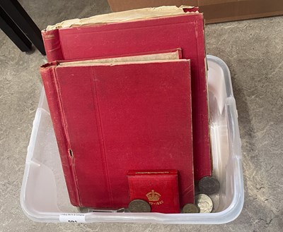 Lot 591 - Box - red bound stamp album to include one...