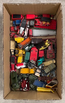 Lot 599 - Box - assorted model cars, lorries, mainly Dinky.