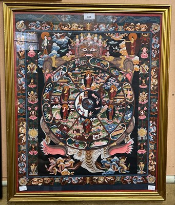 Lot 666 - A 20th century Thangka, framed and glazed 71cm...