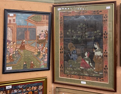 Lot 665 - Indian School Court scene with figures before...