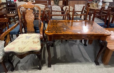 Lot 711 - An antique walnut and marquetry inlaid side...