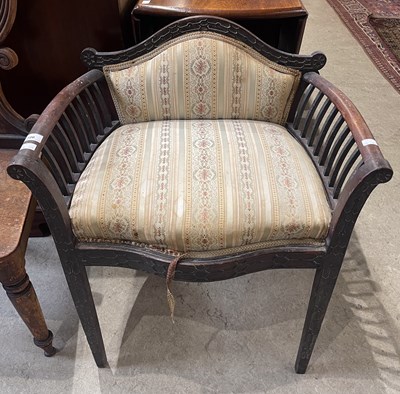 Lot 720 - A mahogany low-back chair with striped...