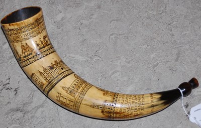 Lot 577 - A Scottish mid 19th century scrimshaw cow horn...